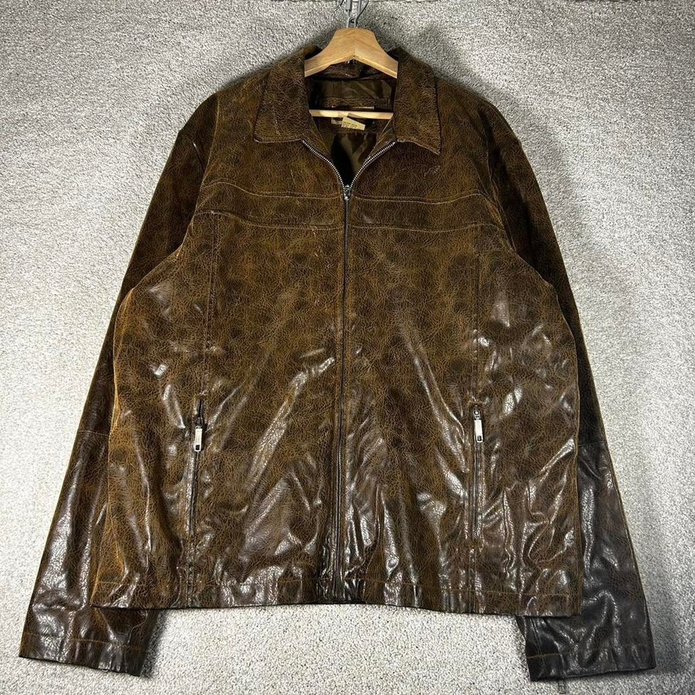 Y2K men's BKE brown faux leather zip up textured biker jacket Size XL